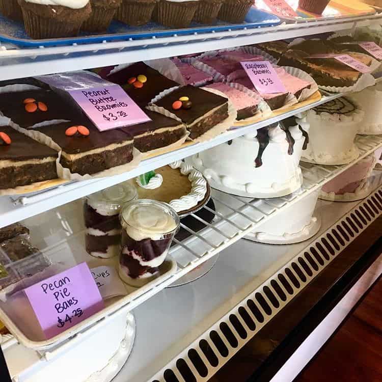 cakes in a case